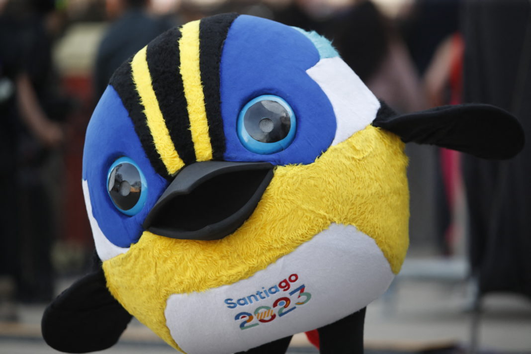 Fiu, the official mascot of the Santiago 2023 Pan-American Games, is pictured during a ceremony in which Chilean President Gabriel Boric receives the Pan-American torch at the Caupolican Terrace, Santa Lucia Hill, in Santiago on September 30, 2023. The Santiago 2023 Pan-American Games will be held between October 20 and November 5, and nearly 7,000 athletes from 41 countries are expected to participate. (Photo by Javier TORRES / AFP) (Photo by JAVIER TORRES/AFP via Getty Images)