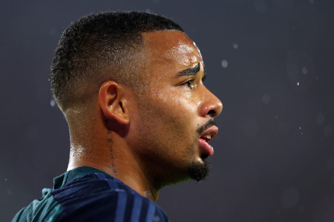 SEVILLE, SPAIN - OCTOBER 24: Gabriel Jesus of Arsenal looks on during the UEFA Champions League match between Sevilla FC and Arsenal FC at Estadio Ramon Sanchez Pizjuan on October 24, 2023 in Seville, Spain. (Photo by Fran Santiago/Getty Images)