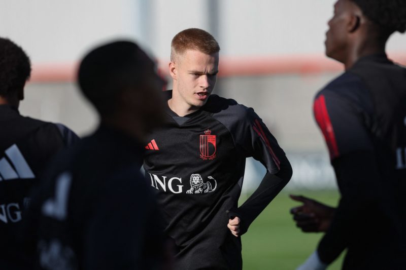 Belgium's Arthur Vermeeren pictured during a training session of the Belgian national soccer team Red Devils, at the Royal Belgian Football Association's training center, in Tubize, Sunday 15 October 2023. The Red Devils are playing against Sweden on Monday, match 7/8 in Group F of the Euro 2024 qualifications. BELGA PHOTO BRUNO FAHY (Photo by BRUNO FAHY/BELGA MAG/AFP via Getty Images)