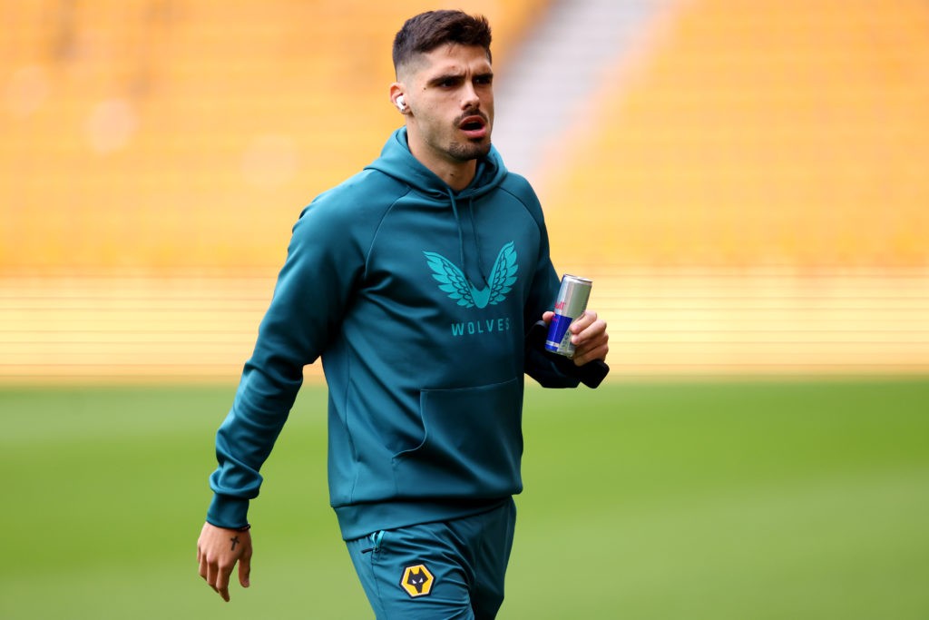 WOLVERHAMPTON, ENGLAND - SEPTEMBER 16: Pedro Neto of Wolverhampton Wanderers inspects the pitch prior to the Premier League match between Wolverhampton Wanderers and Liverpool FC at Molineux on September 16, 2023 in Wolverhampton, England. (Photo by Naomi Baker/Getty Images)
