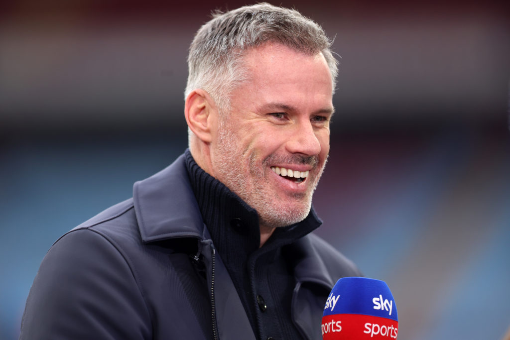 BIRMINGHAM, ENGLAND: Jamie Carragher, Sky Sports TV Presenter and former Footballer reacts prior to the Premier League match between Aston Villa and West Ham United at Villa Park on October 22, 2023. (Photo by Nathan Stirk/Getty Images)