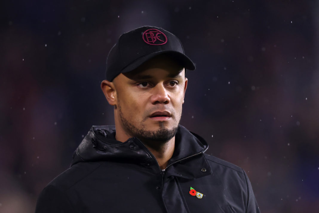 BURNLEY, ENGLAND - NOVEMBER 04: Vincent Kompany, Manager of Burnley, looks on during the Premier League match between Burnley FC and Crystal Palace at Turf Moor on November 04, 2023 in Burnley, England. (Photo by George Wood/Getty Images)