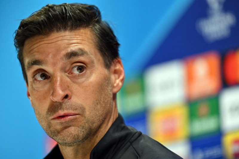 Sevilla's Uruguayan head  coach Diego Alonso attends a press conference at the Emirates Stadium in north London on November 7, 2023, on the eve of their UEFA Champions League Group B football match against Arsenal. (Photo by GLYN KIRK/AFP via Getty Images)