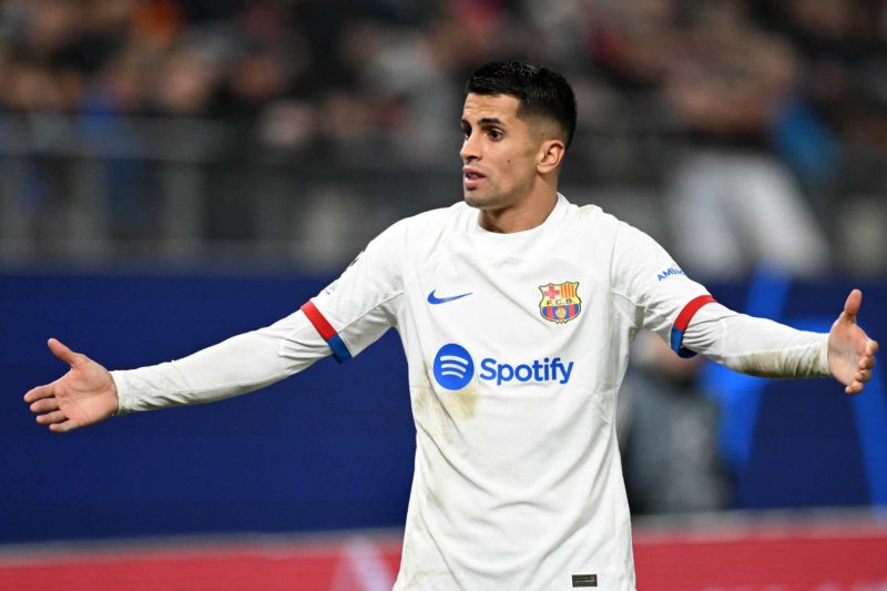 HAMBURG, GERMANY - NOVEMBER 07: Joao Cancelo of FC Barcelona reacts during the UEFA Champions League match between FC Shakhtar Donetsk and FC Barcelona at Volksparkstadion on November 07, 2023 in Hamburg, Germany. (Photo by Stuart Franklin/Getty Images)