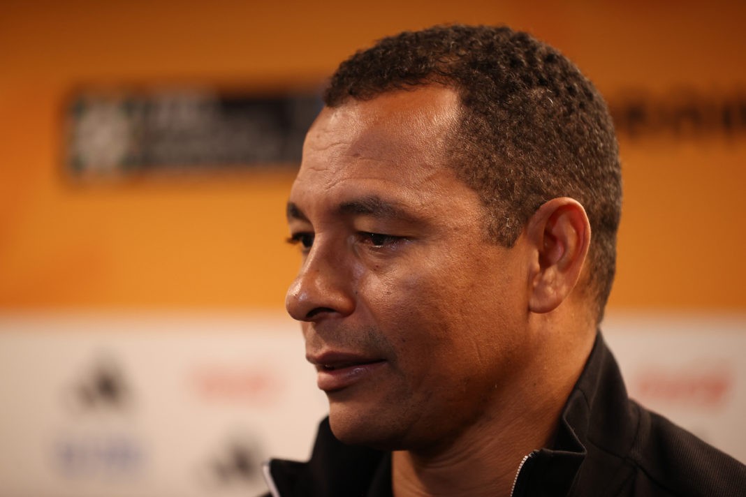 AUCKLAND, NEW ZEALAND - OCTOBER 21: Gilberto Silva speaks to the media ahead the FIFA Women's World Cup 2023 Final Tournament Draw at Aotea Centre on October 21, 2022 in Auckland, New Zealand. (Photo by Robert Cianflone/Getty Images)