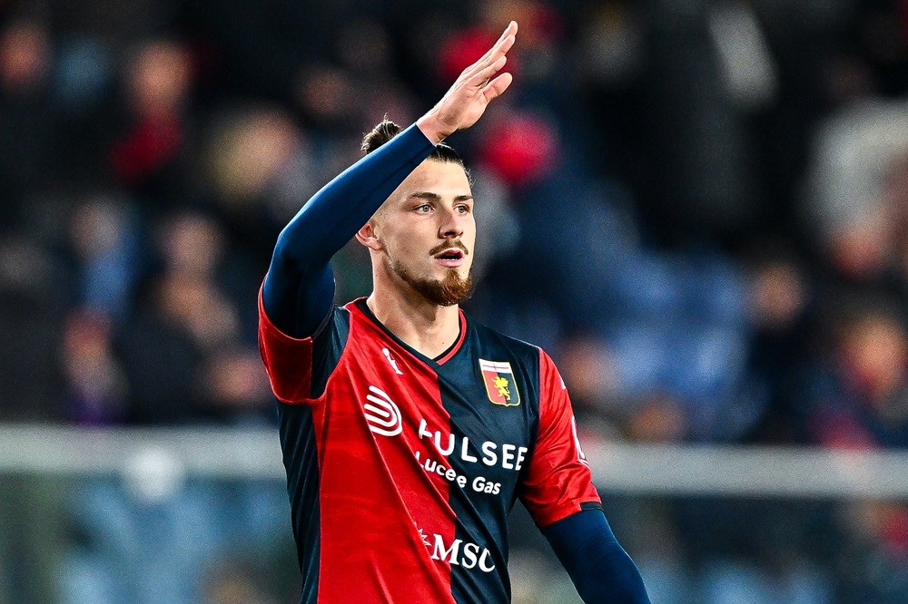 GENOA, ITALY: Radu Dragusin of Genoa celebrates after scoring a goal during the Serie A TIM match between Genoa CFC and Hellas Verona FC at Stadio Luigi Ferraris on November 10, 2023. (Photo by Simone Arveda/Getty Images)