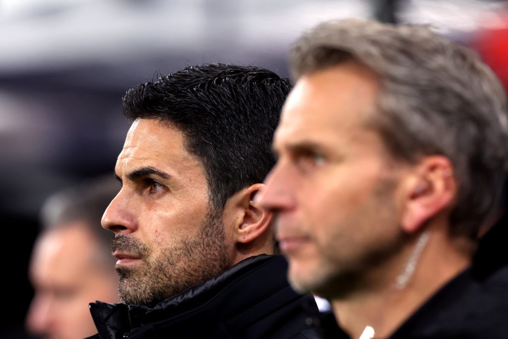 NEWCASTLE UPON TYNE, ENGLAND - NOVEMBER 04: Mikel Arteta, Manager of Arsenal, looks on during the Premier League match between Newcastle United and Arsenal FC at St. James Park on November 04, 2023 in Newcastle upon Tyne, England. (Photo by Ian MacNicol/Getty Images)