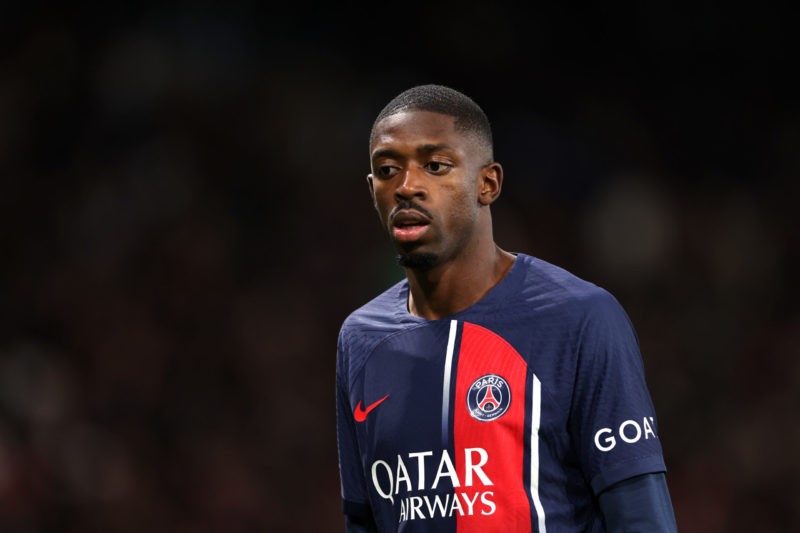 PARIS, FRANCE - NOVEMBER 03: Ousmane Dembele of PSG during the Ligue 1 Uber Eats match between Paris Saint-Germain and Montpellier HSC at Parc des Princes on November 03, 2023 in Paris, France. (Photo by Alex Pantling/Getty Images)