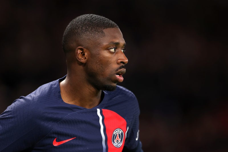 PARIS, FRANCE - NOVEMBER 03: Ousmane Dembele of PSG during the Ligue 1 Uber Eats match between Paris Saint-Germain and Montpellier HSC at Parc des Princes on November 03, 2023 in Paris, France. (Photo by Alex Pantling/Getty Images)