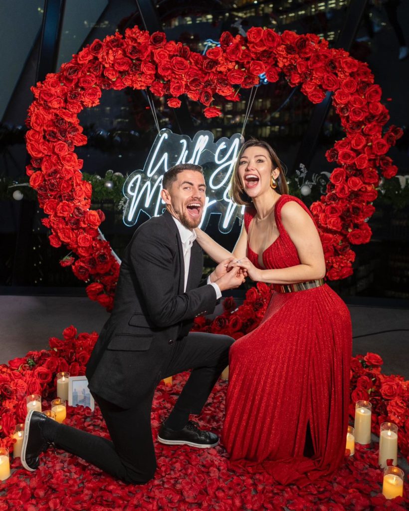 Jorginho and Catherine Harding share photos on Instagram to confirm their engagement