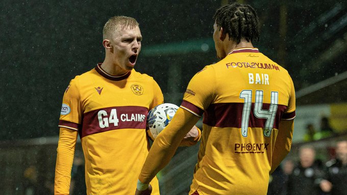 Mika Biereth celebrates a goal for Motherwell (Photo via Motherwell on Twitter)