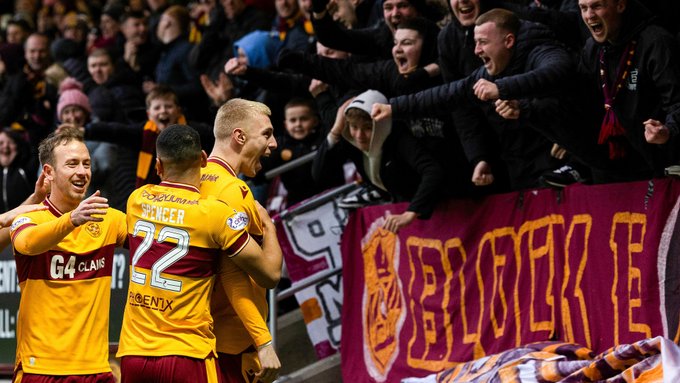 Mika Biereth celebrates a goal with Motherwell (Photo via Motherwell on Twitter)