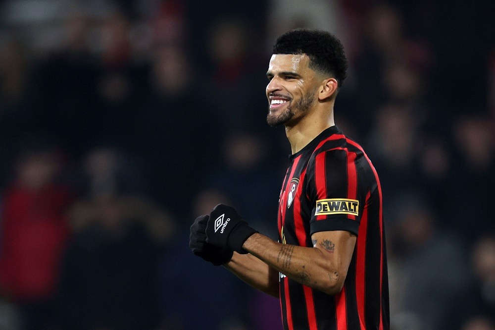 BOURNEMOUTH, ENGLAND: Dominic Solanke of AFC Bournemouth celebrates victory after the Premier League match between AFC Bournemouth and Newcastle United at Vitality Stadium on November 11, 2023. (Photo by Eddie Keogh/Getty Images)