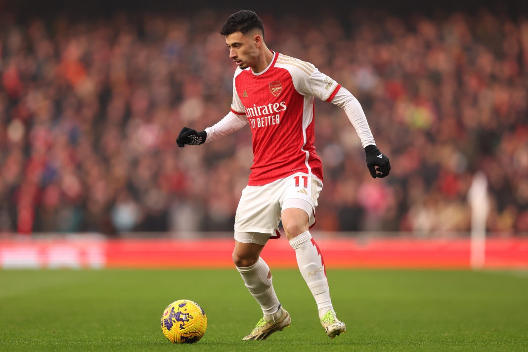 LONDON, ENGLAND - DECEMBER 02: Gabriel Martinelli of Arsenal during the Premier League match between Arsenal FC and Wolverhampton Wanderers at Emirates Stadium on December 02, 2023 in London, England. (Photo by Julian Finney/Getty Images)