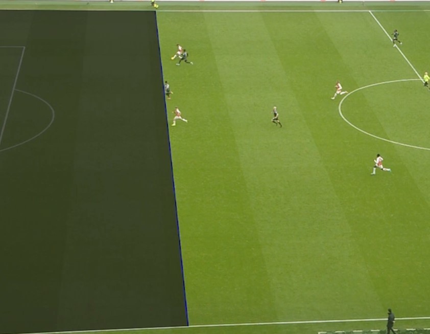 Gabriel Jesus' pass to Leandro Trossard is eventually ruled onside following a VAR check (Image via Arsenal.com)
