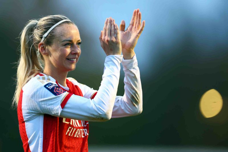 CRAWLEY, ENGLAND - NOVEMBER 19: Amanda Ilestedt of Arsenal acknowledges fans after the Barclays Women´s Super League match between Brighton & Hove Albion and Arsenal FC at Broadfield Stadium on November 19, 2023 in Crawley, England. (Photo by Bryn Lennon/Getty Images)