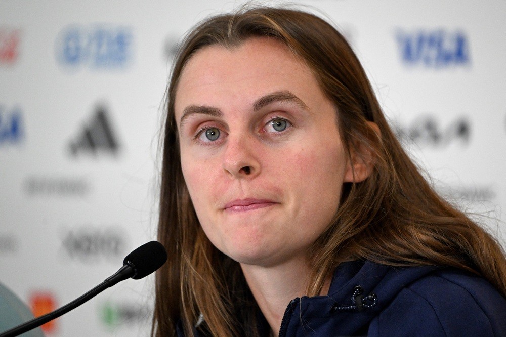 Switzerland's Noelle Maritz attends a press conference at Eden Park in Auckland on August 4, 2023, ahead of their Australia and New Zealand 2023 Women's World Cup football match against Spain. (Photo by SAEED KHAN/AFP via Getty Images)