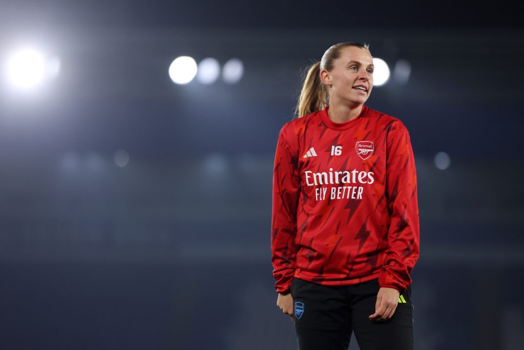 LEICESTER, ENGLAND: Noelle Maritz of Arsenal looks on prior to the Barclays Women´s Super League match between Leicester City and Arsenal FC at The King Power Stadium on November 12, 2023. (Photo by Nathan Stirk/Getty Images)