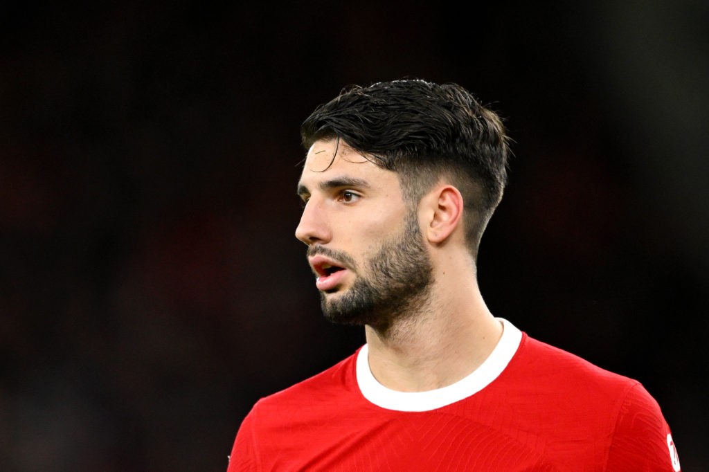 LIVERPOOL, ENGLAND - DECEMBER 23: Dominik Szoboszlai of Liverpool looks on during the Premier League match between Liverpool FC and Arsenal FC at Anfield on December 23, 2023 in Liverpool, England. (Photo by Michael Regan/Getty Images)