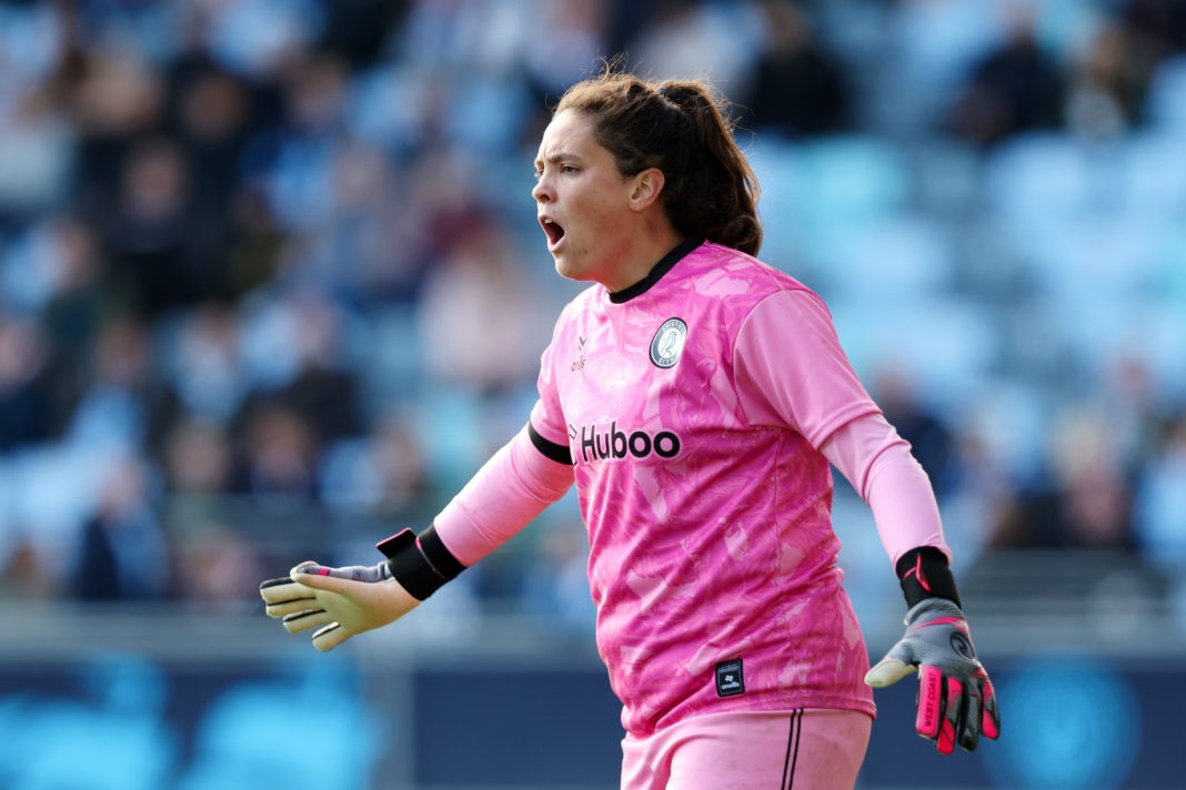 MANCHESTER, ENGLAND - OCTOBER 15: Kaylan Marckese of Bristol City reacts during the Barclays Women's Super League match between Manchester City and Bristol City at Joie Stadium on October 15, 2023 in Manchester, England. (Photo by Matt McNulty/Getty Images)