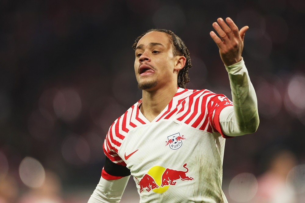 LEIPZIG, GERMANY: Xavi Simons of RB Leipzig reacts during the Bundesliga match between RB Leipzig and Eintracht Frankfurt at Red Bull Arena on January 13, 2024. (Photo by Lars Baron/Getty Images)