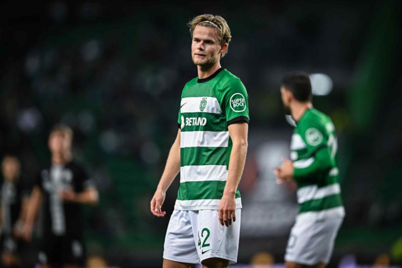LISBON, PORTUGAL - DECEMBER 14: Morten Hjulmand of Sporting CP in action during the Group D - UEFA Europa League match between Sporting CP and SK Sturm Graz at Estadio Jose Alvalade on December 14, 2023 in Lisbon, Portugal. (Photo by Octavio Passos/Getty Images)