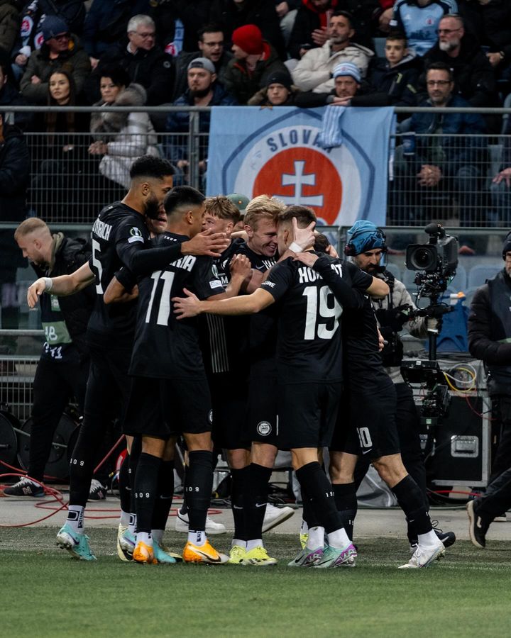 Mika Biereth celebrates a goal for Sturm Graz against Slovan Bratislava (Photo via Biereth on Instagram)