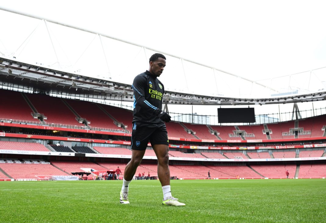 Jurrien Timber in training with Arsenal at the Emirates Stadium (Photo via Arsenal on Twitter)