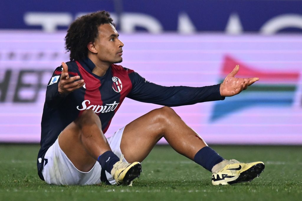 BOLOGNA, ITALY - FEBRUARY 14: Joshua Zirkzee of Bologna FC reacts during the Serie A TIM match between Bologna FC and ACF Fiorentina - Serie A TIM at Stadio Renato Dall'Ara on February 14, 2024 in Bologna, Italy. (Photo by Alessandro Sabattini/Getty Images)