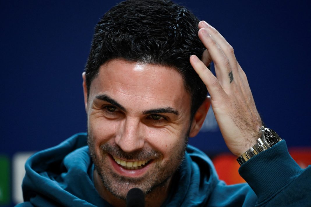 Arsenal's Spanish manager Mikel Arteta addresses a press conference on the eve of their UEFA Champions League last 16 first leg football match against FC Porto at the Dragao stadium in Porto on February 20, 2024. (Photo by MIGUEL RIOPA / AFP) (Photo by MIGUEL RIOPA/AFP via Getty Images)