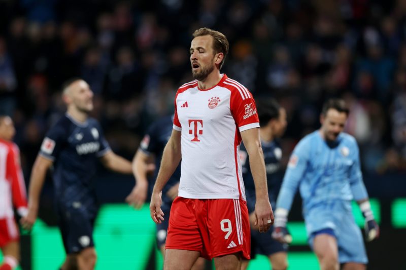 BOCHUM, GERMANY - FEBRUARY 18: Harry Kane of Bayern Munich looks dejected after Kevin Stoeger of VfL Bochum (not pictured) scores his team's third goal from the penalty spot during the Bundesliga match between VfL Bochum 1848 and FC Bayern München at Vonovia Ruhrstadion on February 18, 2024 in Bochum, Germany. (Photo by Lars Baron/Getty Images)
