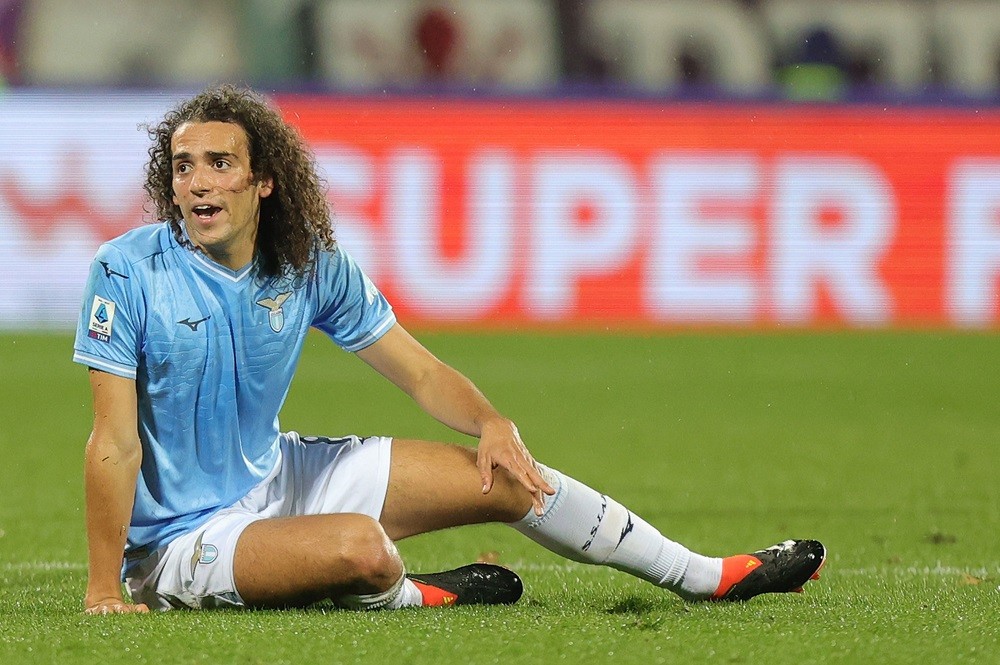 FLORENCE, ITALY: Matteo Elias Kenzo Guendouzi Olie' of SS Lazio reacts during the Serie A TIM match between ACF Fiorentina and SS Lazio at Stadio Artemio Franchi on February 26, 2024. (Photo by Gabriele Maltinti/Getty Images)
