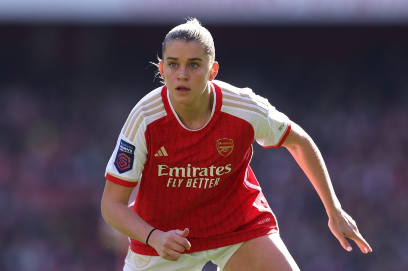 LONDON, ENGLAND - MARCH 03: Alessia Russo of Arsenal in action during the Barclays Women´s Super League match between Arsenal FC and Tottenham Hotspur at Emirates Stadium on March 03, 2024 in London, England. (Photo by Richard Heathcote/Getty Images)