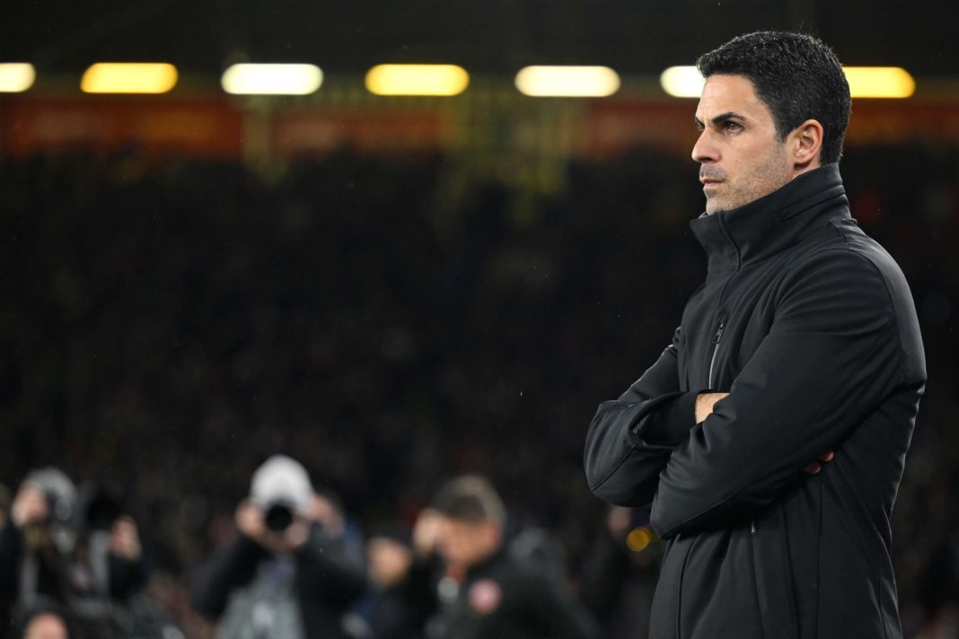 SHEFFIELD, ENGLAND - MARCH 04: Mikel Arteta, Manager of Arsenal, looks on prior to the Premier League match between Sheffield United and Arsenal FC at Bramall Lane on March 04, 2024 in Sheffield, England. (Photo by Michael Regan/Getty Images)