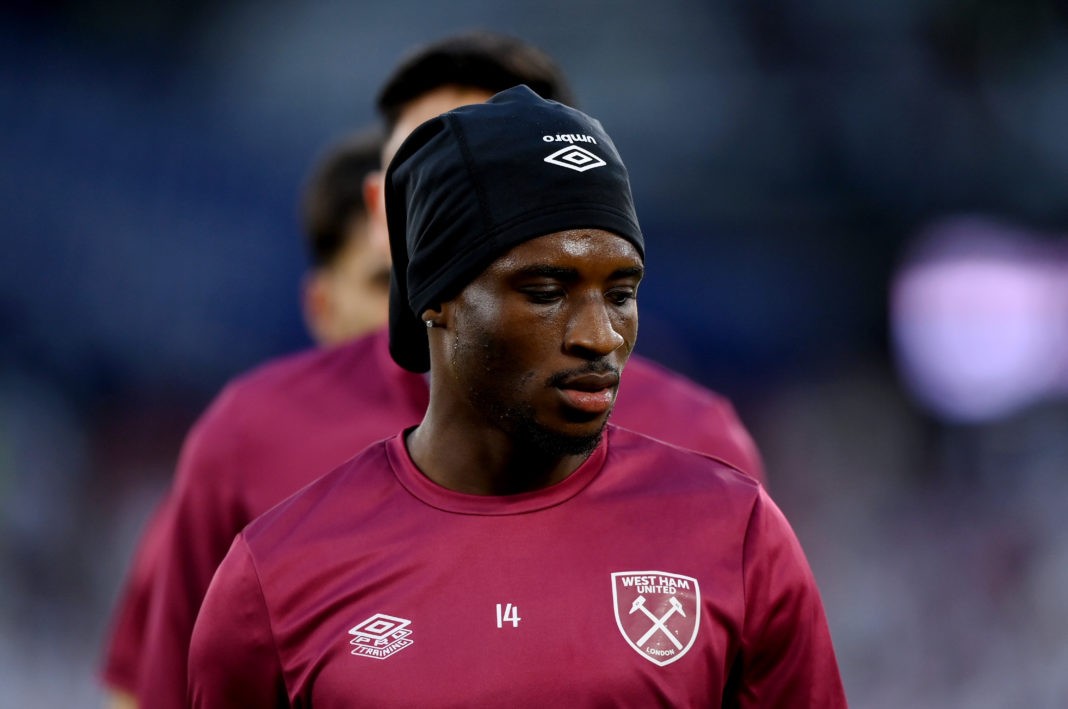 LONDON, ENGLAND - MARCH 14: Mohammed Kudus of West Ham United warms up prior to the UEFA Europa League 2023/24 round of 16 second leg match between West Ham United FC and Sport-Club Freiburg at the Olympic Stadium on March 14, 2024 in London, England. (Photo by Justin Setterfield/Getty Images)