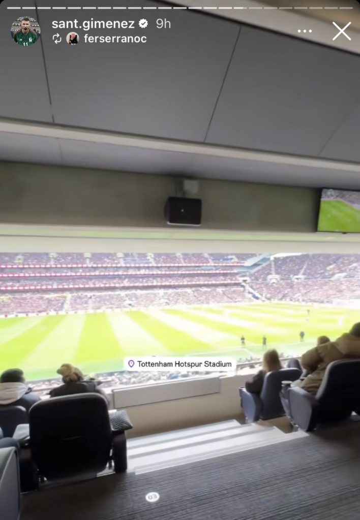Santiago Gimenez attending Arsenal's match against Tottenham Hotspur (Photo via Gimenez on Instagram)