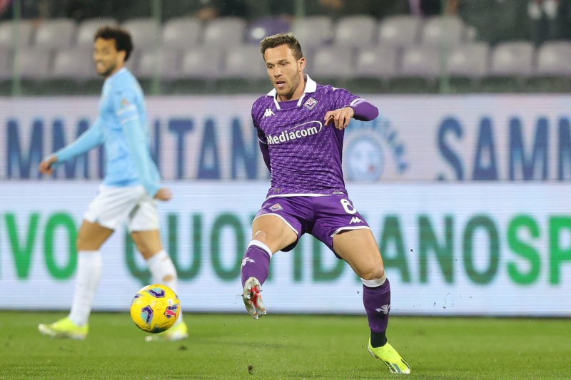 FLORENCE, ITALY - FEBRUARY 26: Arthur Melo of ACF Fiorentina in action during the Serie A TIM match between ACF Fiorentina and SS Lazio at Stadio Artemio Franchi on February 26, 2024 in Florence, Italy. (Photo by Gabriele Maltinti/Getty Images)
