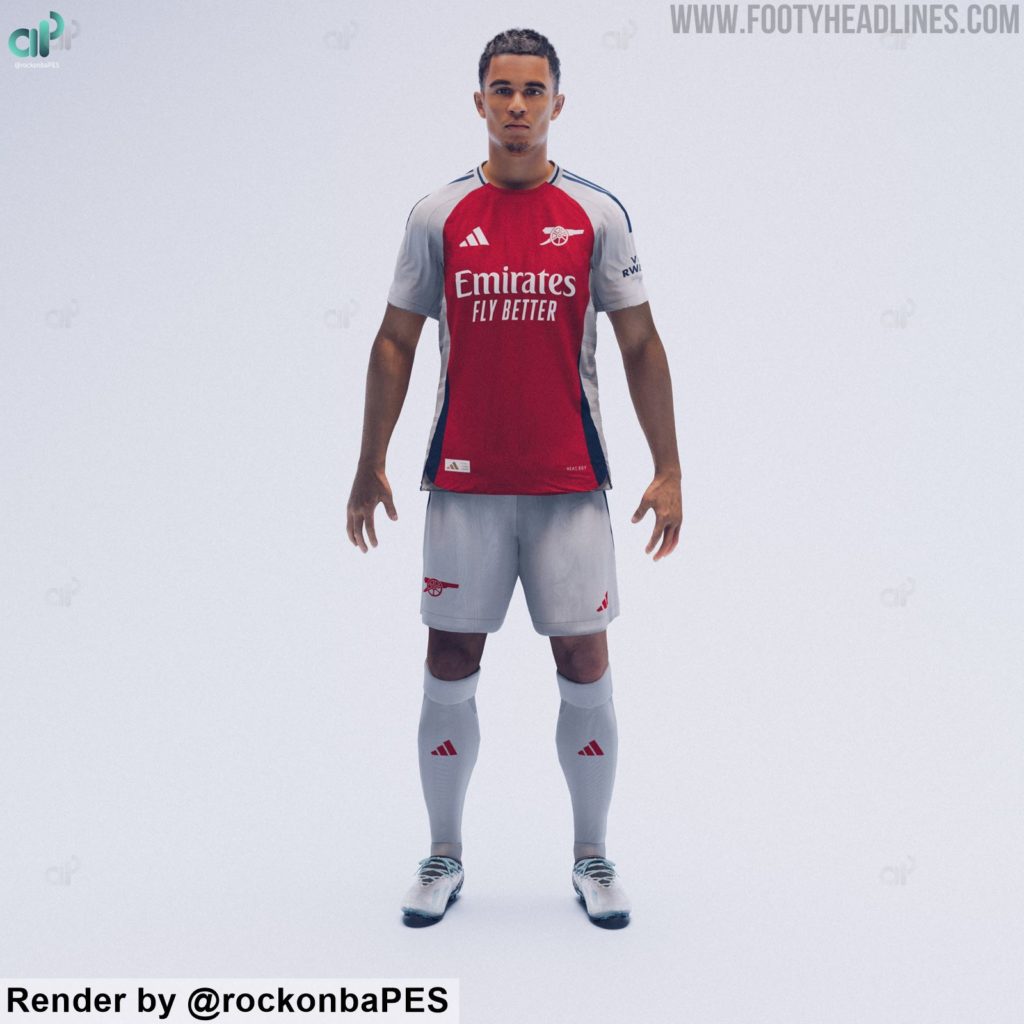 Arsenal 2024/25 kit render based on leaks (Photo via FootyHeadlines.com)