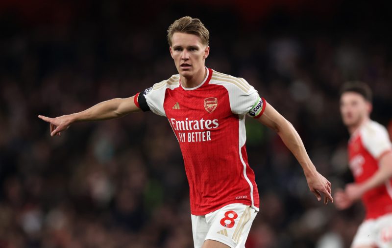LONDON, ENGLAND - APRIL 23: Martin Odegaard of Arsenal during the Premier League match between Arsenal FC and Chelsea FC at Emirates Stadium on April 23, 2024 in London, England. (Photo by Julian Finney/Getty Images)