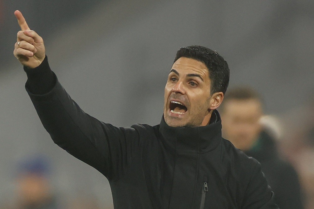 Arsenal's Spanish manager Mikel Arteta reacts from the sidelines during the UEFA Champions League quarter-final second leg football match between FC Bayern Munich and Arsenal FC in Munich, southern Germany on April 17, 2024. (Photo by ODD ANDERSEN/AFP via Getty Images)