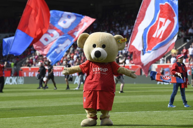Heidenheim's mascot Paule is pictured during the German first division Bundesliga football match between FC Heidenheim and Bayern Munich in Heidenheim, southernwestern Germany on April 6, 2024. (Photo by THOMAS KIENZLE/AFP via Getty Images)
