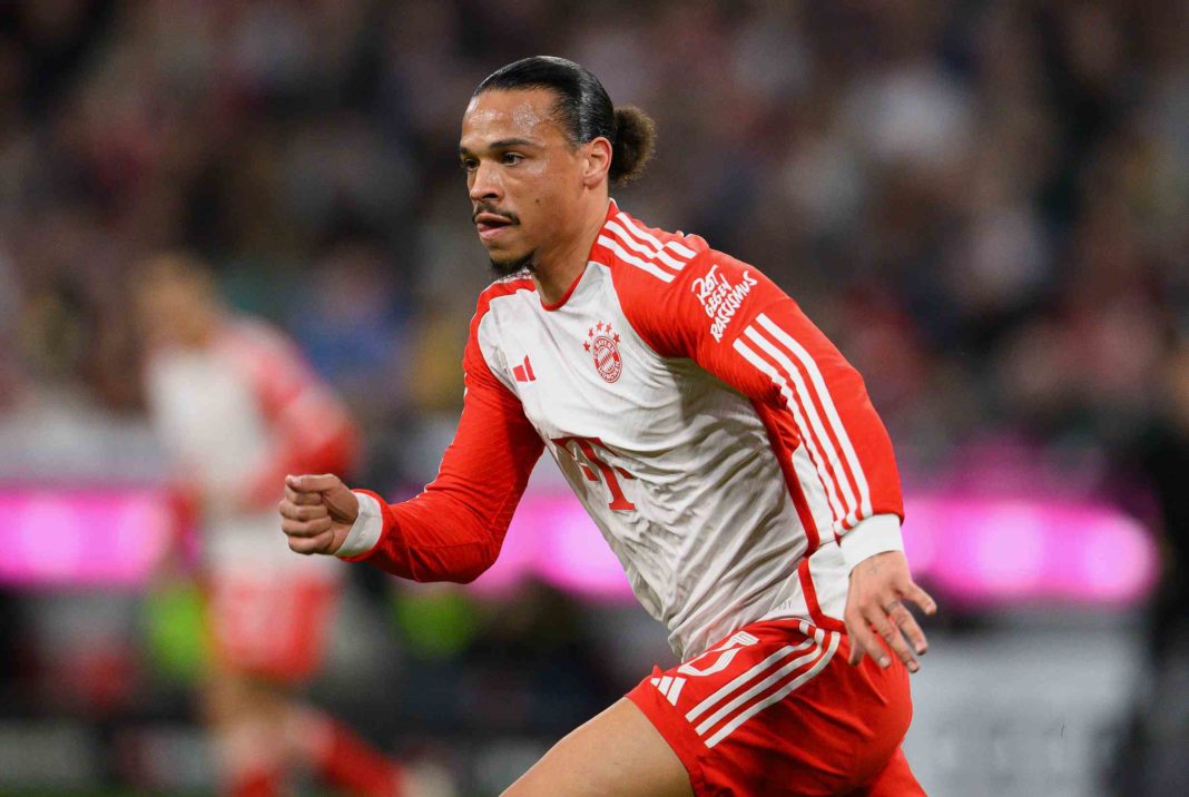 MUNICH, GERMANY - MARCH 30: Leroy Sane of Bayern Munich in action during the Bundesliga match between FC Bayern München and Borussia Dortmund at Allianz Arena on March 30, 2024 in Munich, Germany. (Photo by Matthias Hangst/Getty Images)