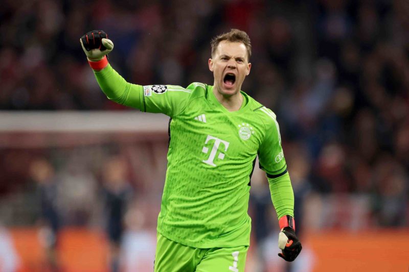MUNICH, GERMANY - MARCH 05: Manuel Neuer of FC Bayern München celebrates the second team goal during the UEFA Champions League 2023/24 round of 16 second leg match between FC Bayern München and SS Lazio at Allianz Arena on March 05, 2024 in Munich, Germany. (Photo by Alexander Hassenstein/Getty Images)