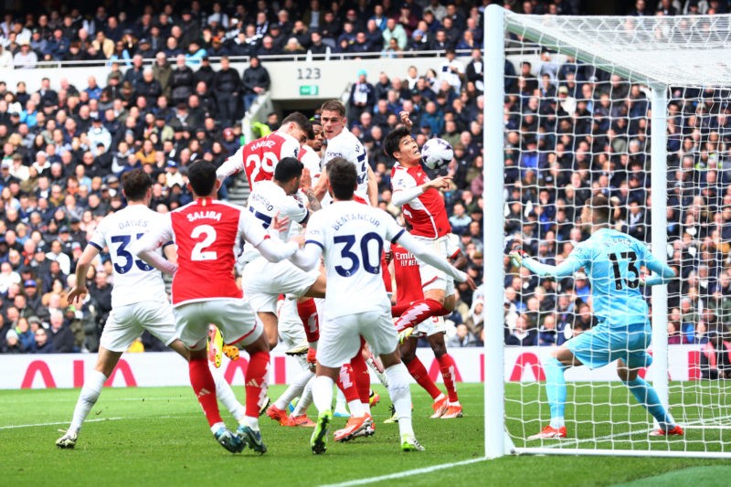 LONDON, ENGLAND - APRIL 28: Kai Havertz of Arsenal scores his team's third goal during the Premier League match between Tottenham Hotspur and Arsenal FC at Tottenham Hotspur Stadium on April 28, 2024 in London, England. (Photo by Clive Rose/Getty Images)