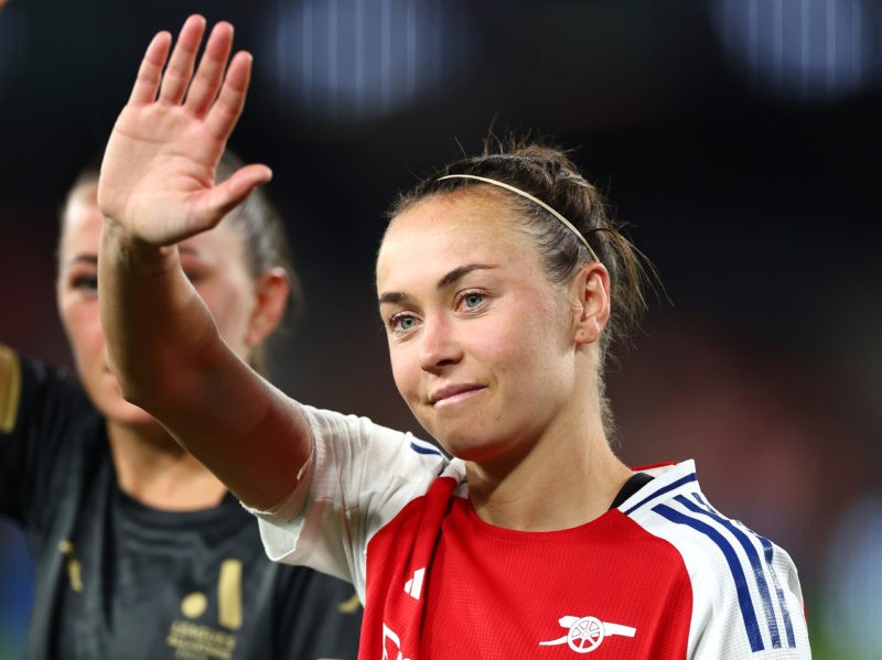 MELBOURNE, AUSTRALIA - MAY 24: Caitlin Foord of Arsenal waves to the crowd during the exhibition match between A-League All Stars Women and Arsenal Women FC at Marvel Stadium on May 24, 2024 in Melbourne, Australia. (Photo by Quinn Rooney/Getty Images)