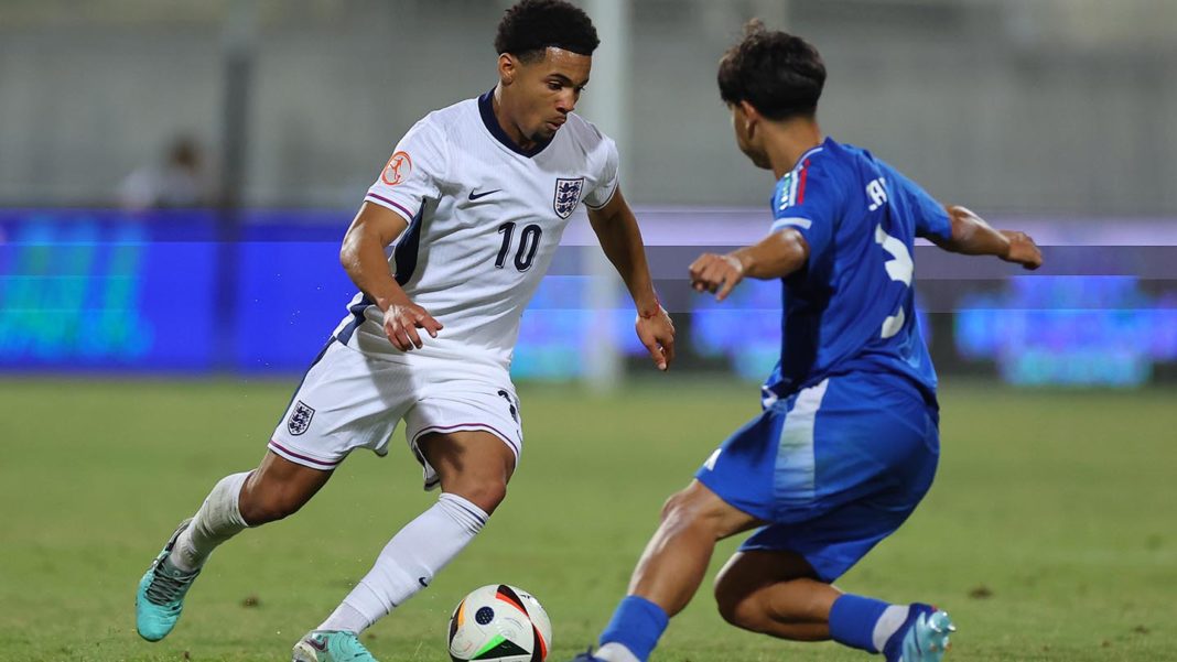 Ethan Nwaneri with the England u17s (Photo via EnglandFootball.com)