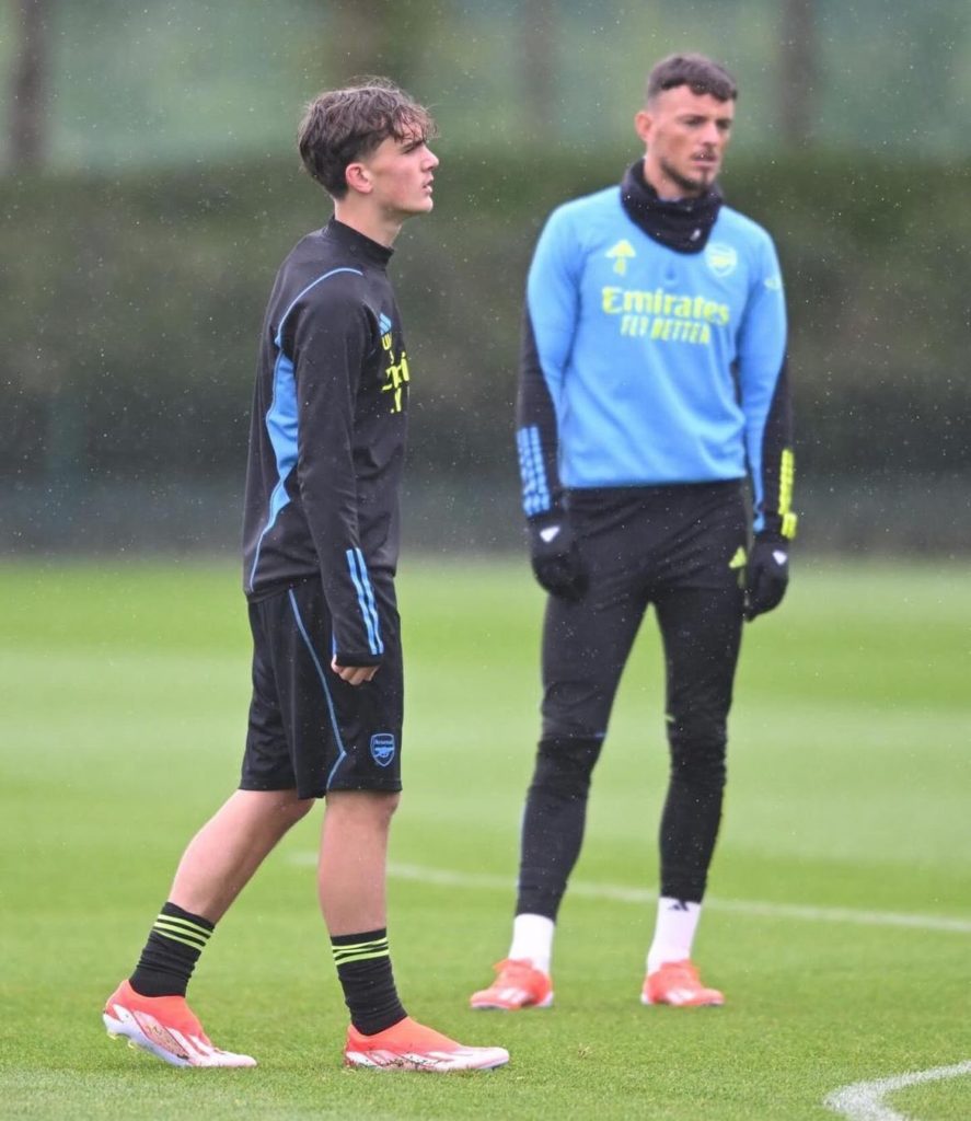 Max Dowman in training with the Arsenal first team (Photo via Dowman on Instagram)