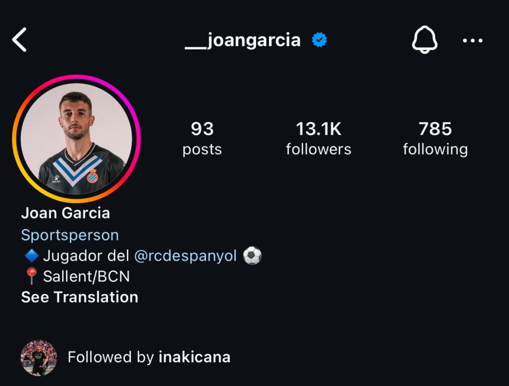 Inaki Cana follows Joan Garcia on Instagram