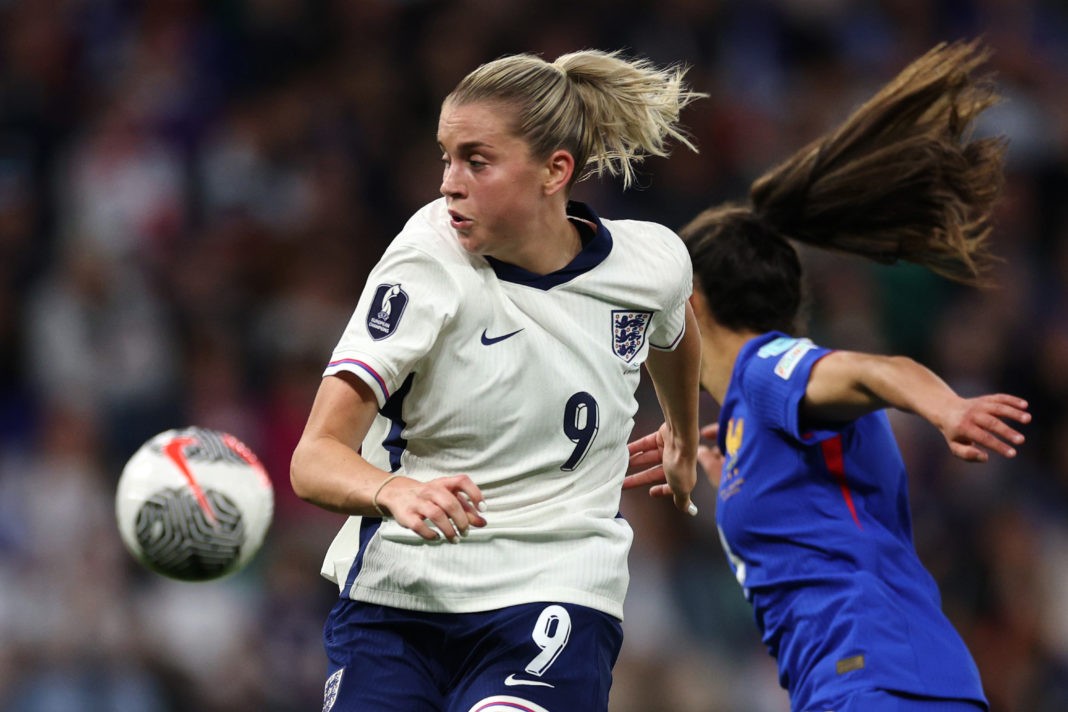 SAINT-ETIENNE, FRANCE - JUNE 04: Alessia Russo of England in action during the UEFA Women's EURO 2025 qualifying match between France and England at Stade Geoffroy-Guichard on June 04, 2024 in Saint-Etienne, France. (Photo by Dean Mouhtaropoulos/Getty Images)