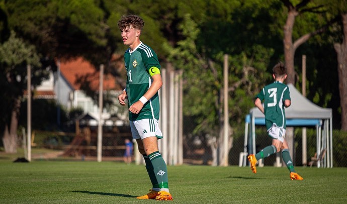 Ceadach O'Neill playing for a Northern Ireland youth team (Photo via O'Neill on Instagram)